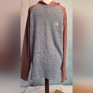 Billabong Gray and Terracotta Rust Hooded Soft Waffle Knit Lightweight Thermal L